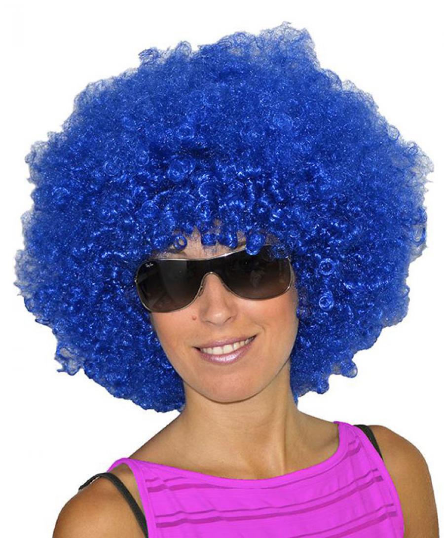 Perruque afro bleue