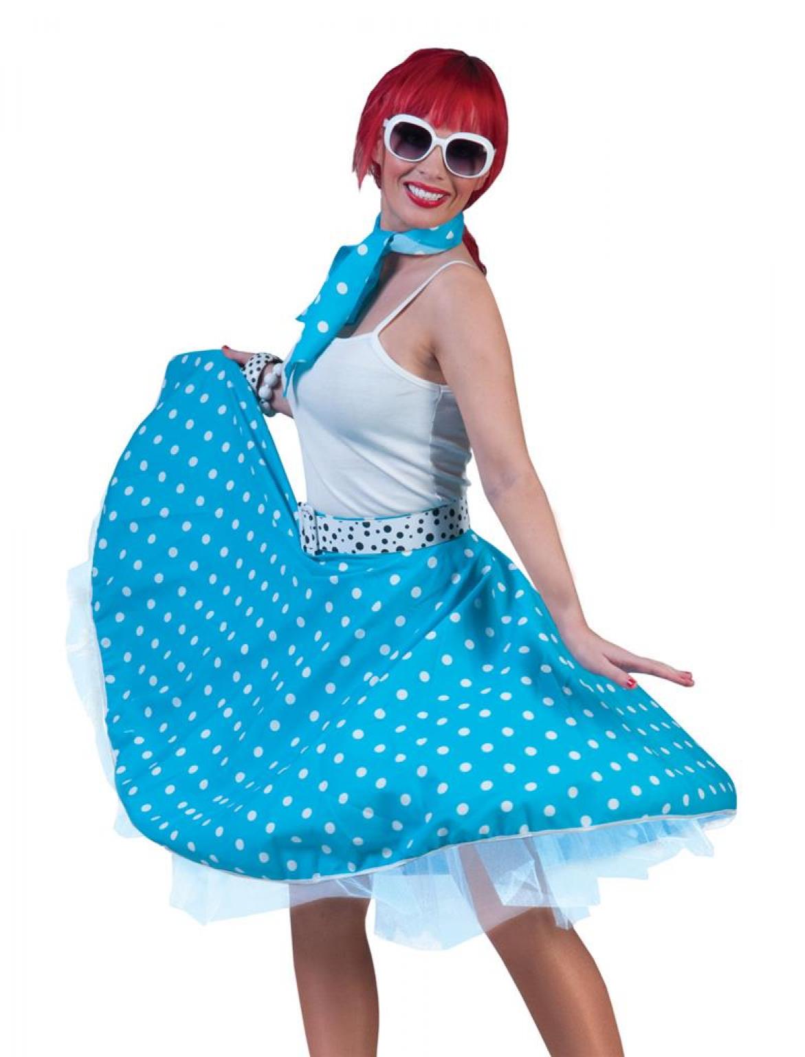 Jupe rock'n roll turquoise pois blanc