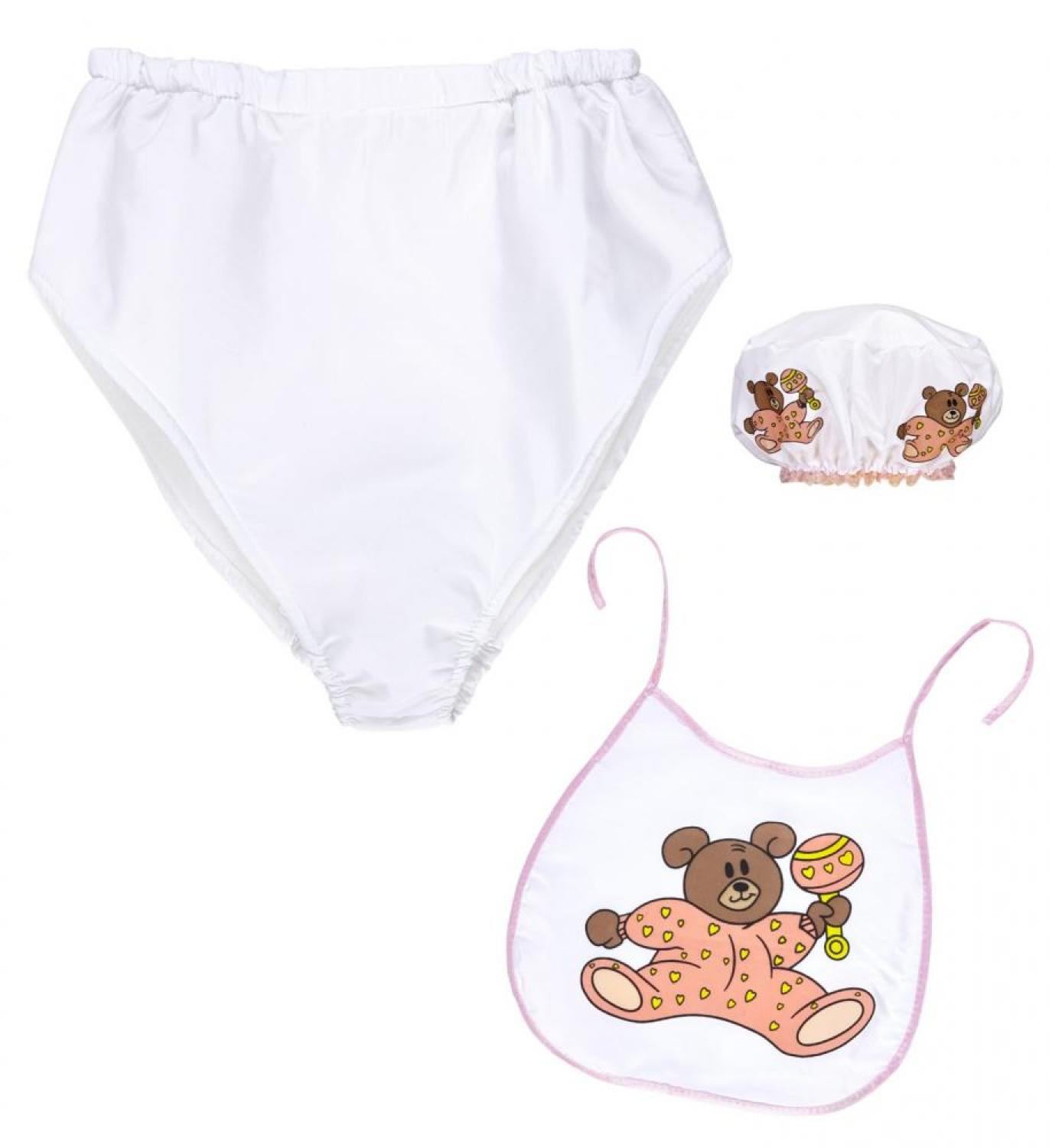 Set bébé rose couche+bavoir+bonnet