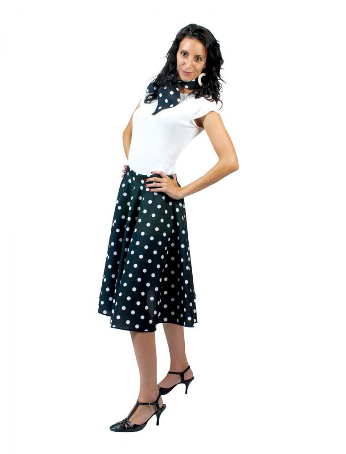 Jupe rock'n roll noire pois blanc