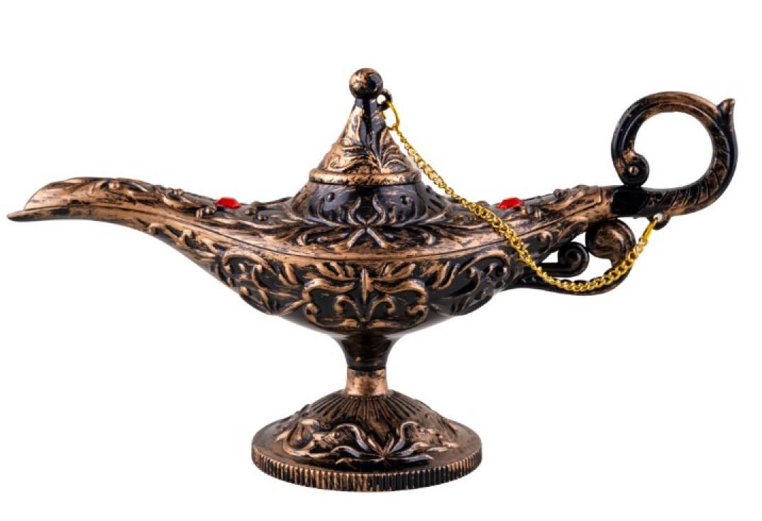 Lampe du génie Aladin en plastique doré vieilli