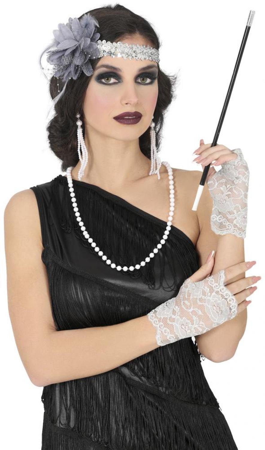 Set charleston avec colliers boucles d'oreille bandeau gants porte cigarette