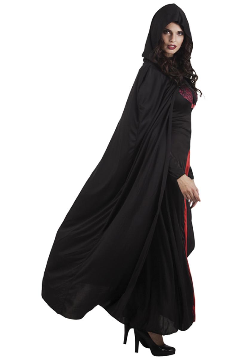 Cape noire à capuche aspect velours 170 cm