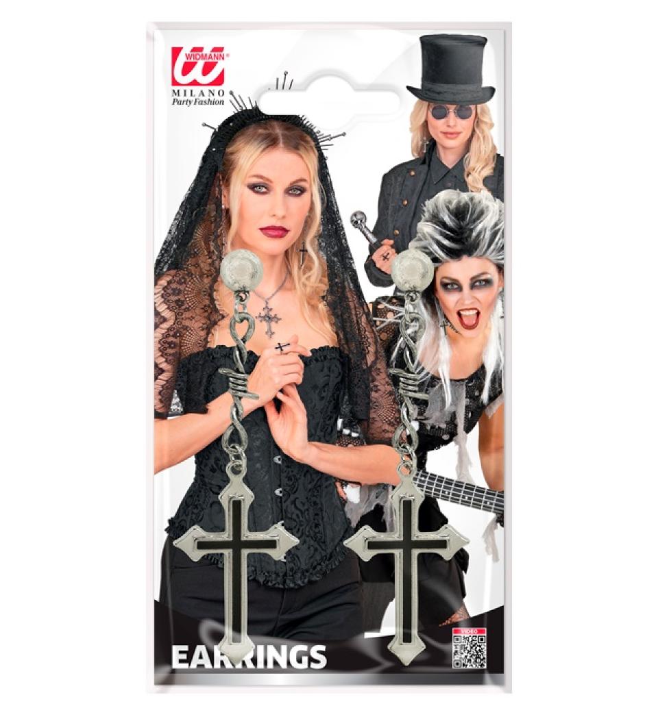 Paire de boucles d'oreilles croix noires gothiques pour oreilles percées