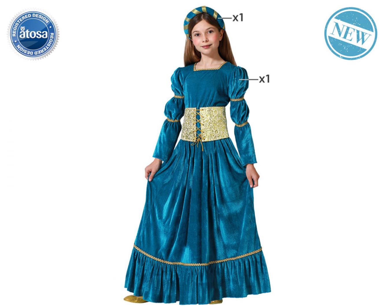 Reine médiévale bleue velours 10/12 ans