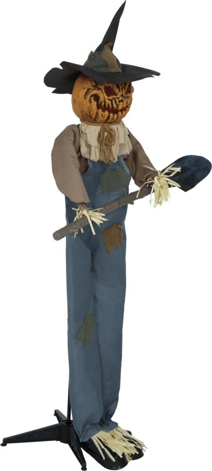 Animatronic Epouvantail citrouille fossoyeur 190cm lumineux, sonore, animé