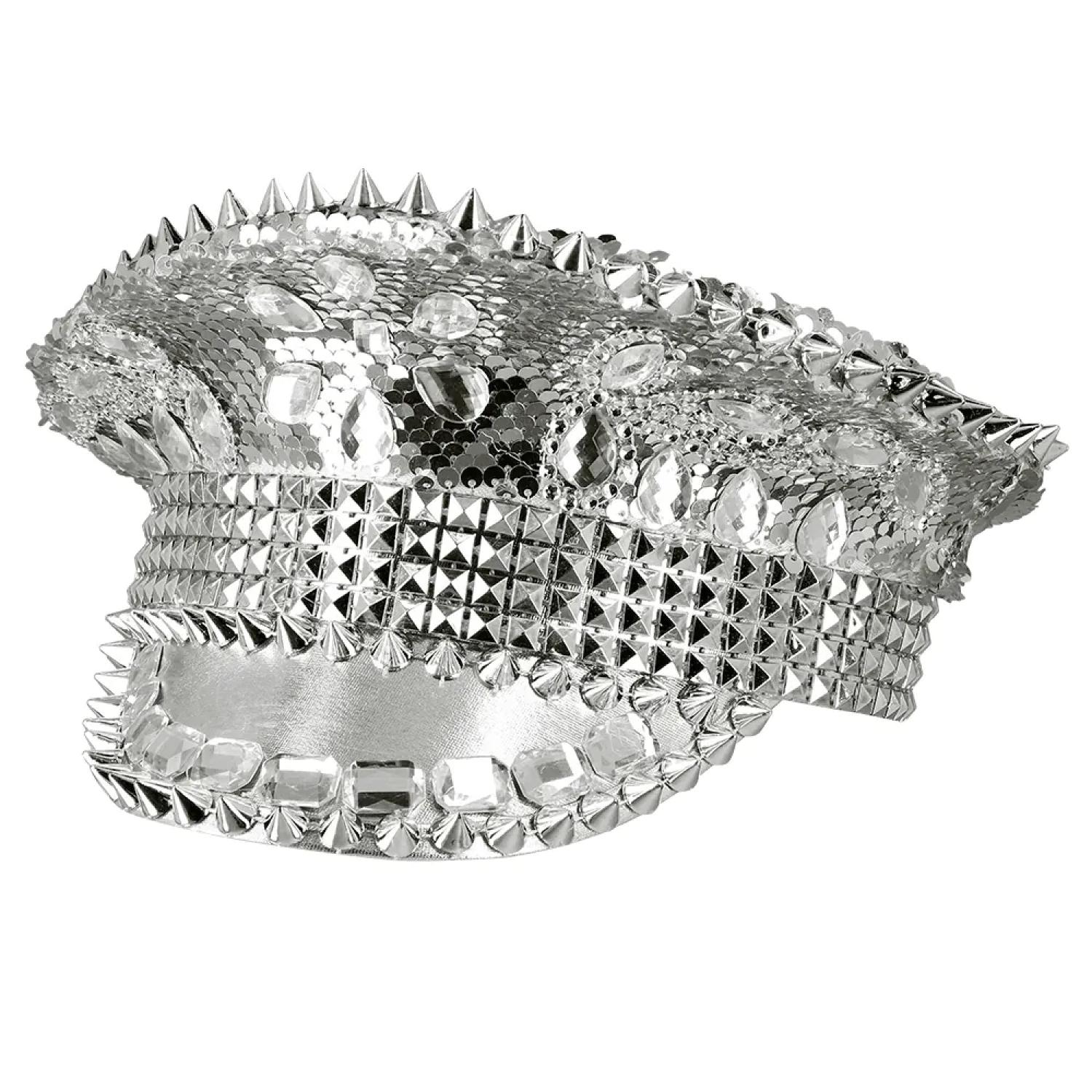 Casquette Glamour sequin et strass argent