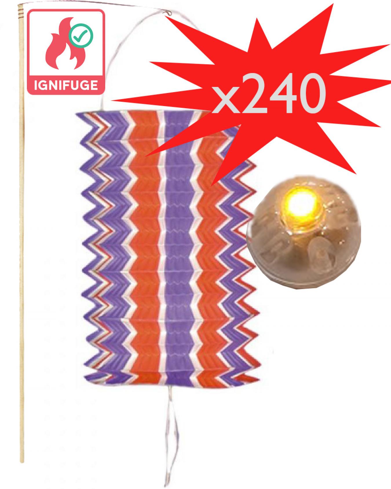 Lot 240 lampions tricolores France avec bougie LED et porte-lampion