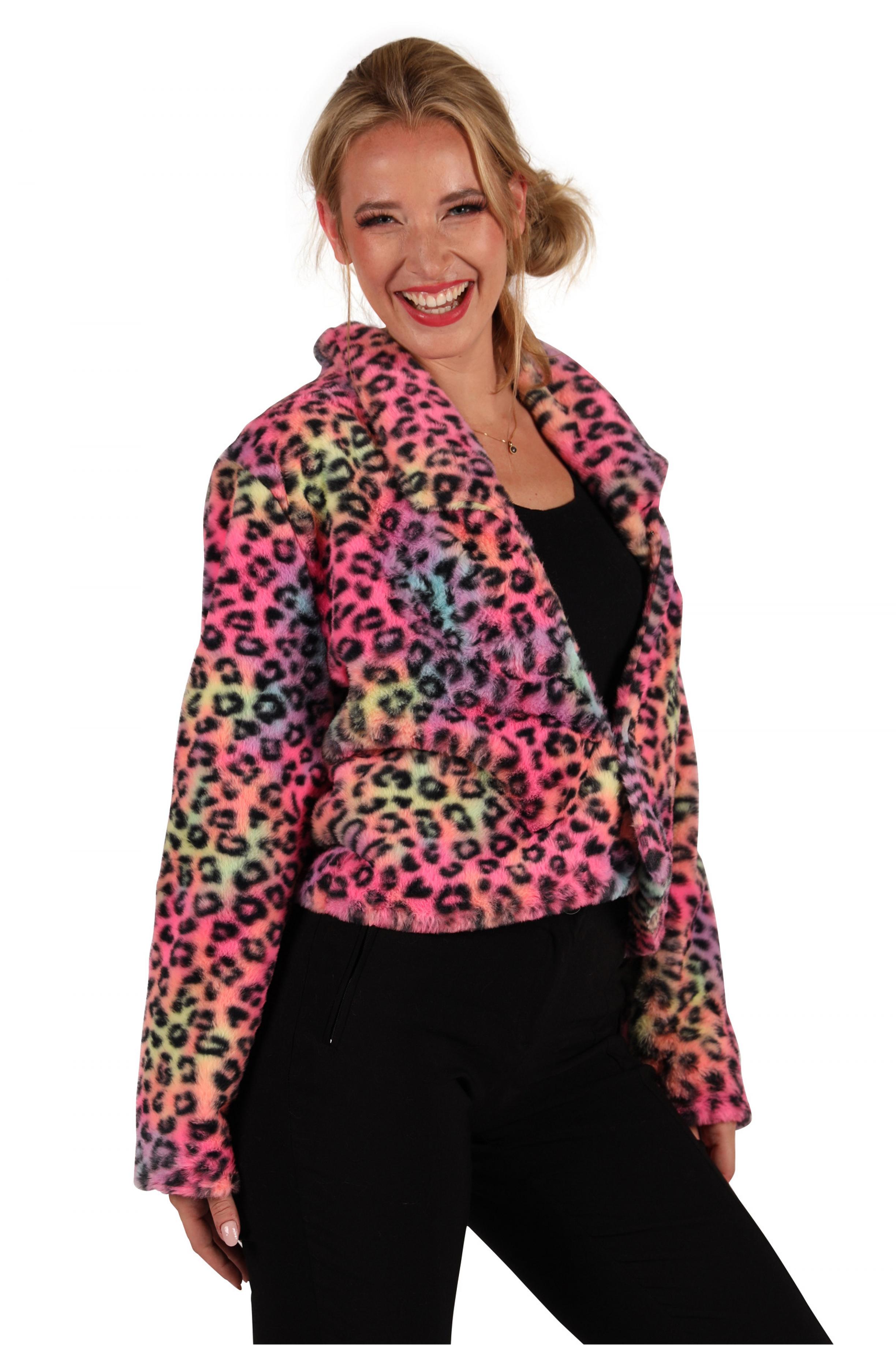 Veste en peluche fausse fourrure léopard multicolore femme taille S