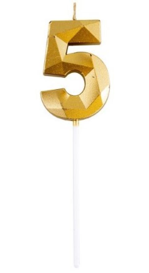 Bougie chiffre diamant or 5