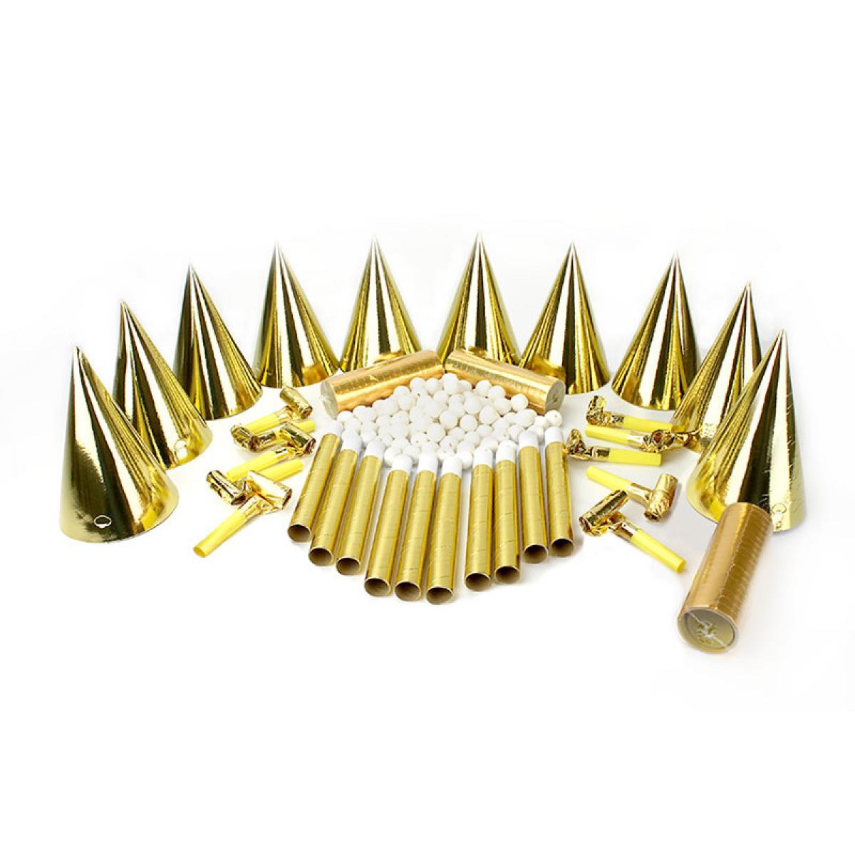 Pochette cotillons 10 personnes couleur or