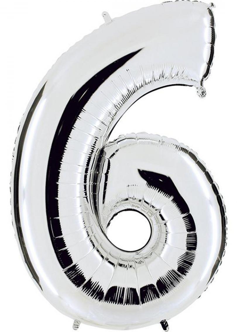 Ballon argent chiffre 6 en mylar 86 cm