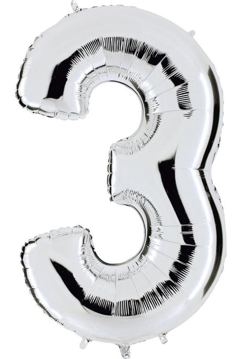 Ballon argent chiffre 3 en mylar 86 cm