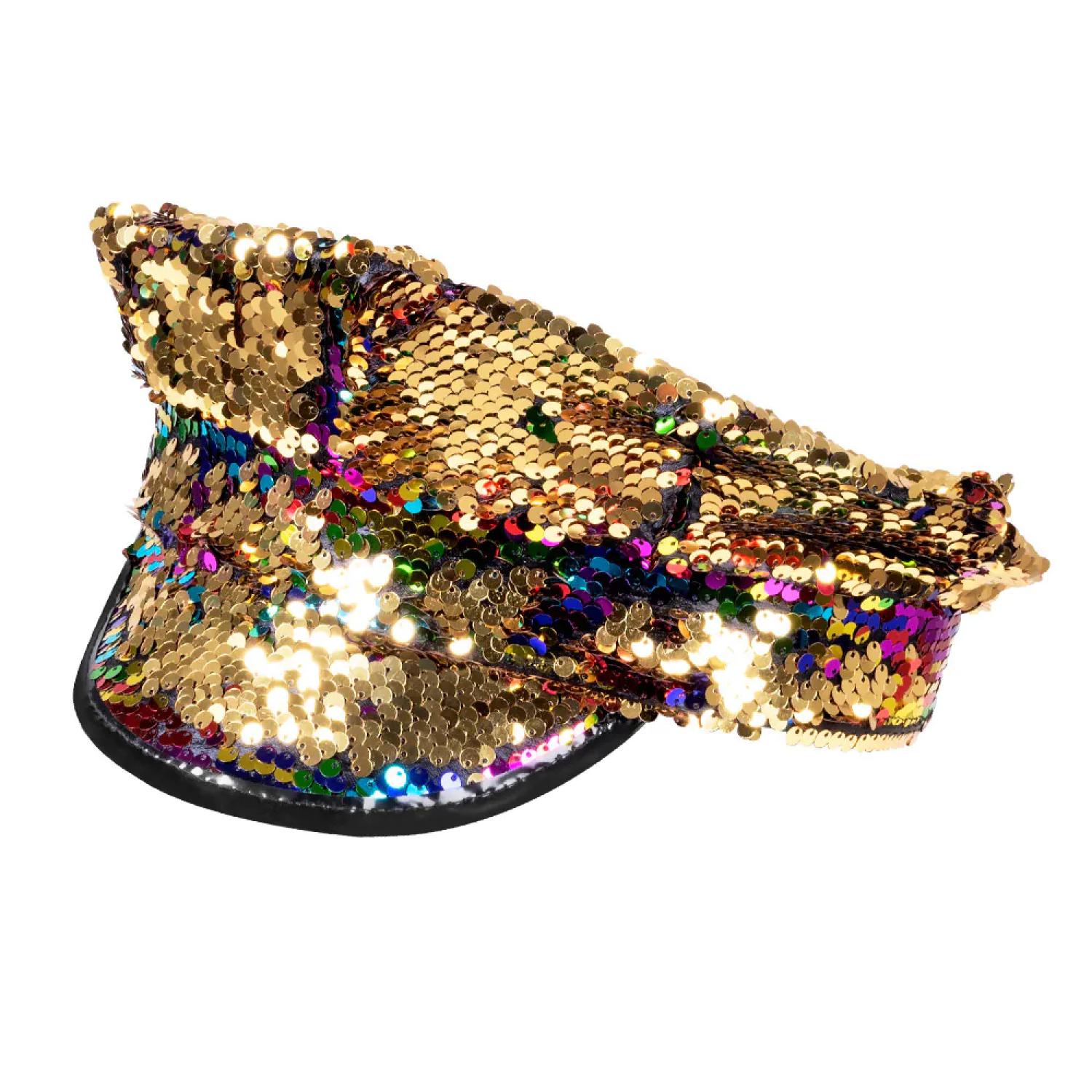 Casquette Capitaine sequins multicolores réversible doré