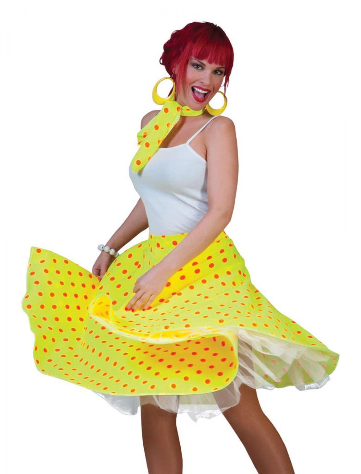 Jupe rock'n roll jaune pois orange