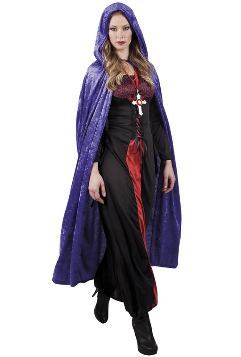 Cape violette à capuche aspect velours 170cm
