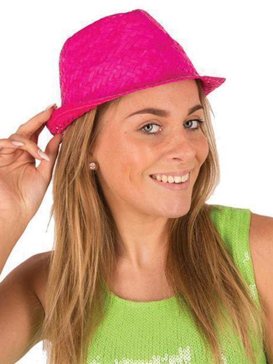 Chapeau borsalino paille rose vif