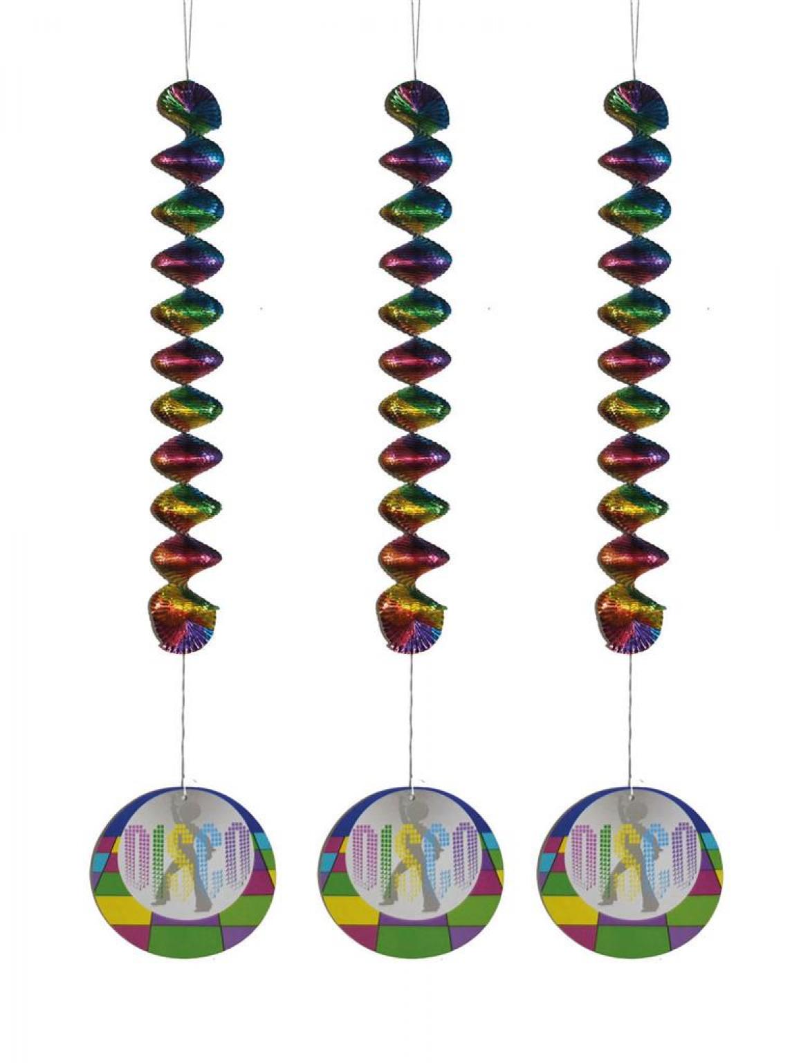 3 suspensions disco spirales multicolores