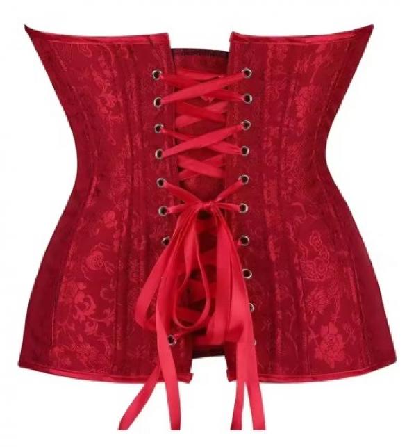 Corset bustier rouge à agrafes et lassets gothique à motifs taille S