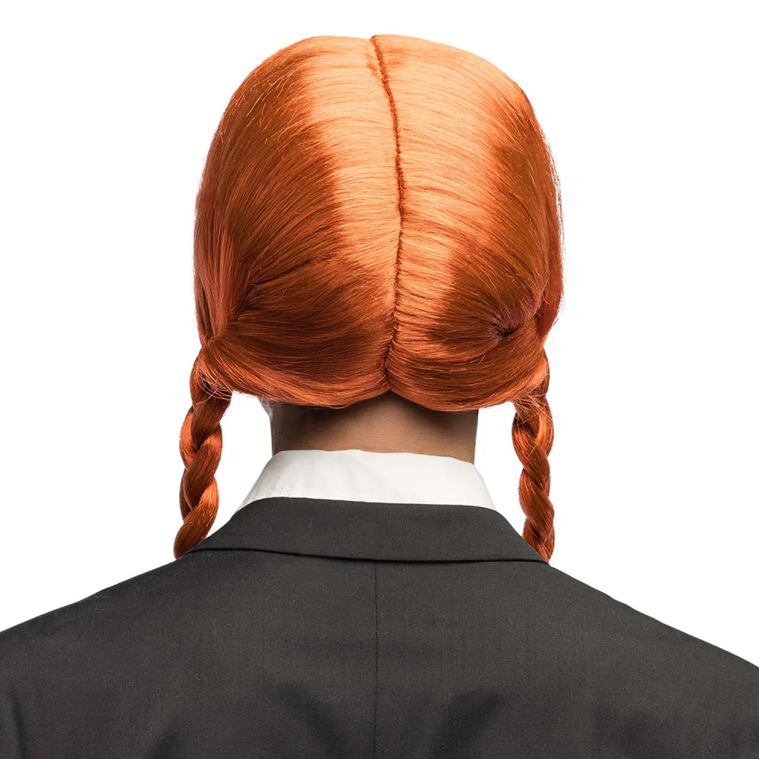 Perruque rousse à 2 tresses et franges