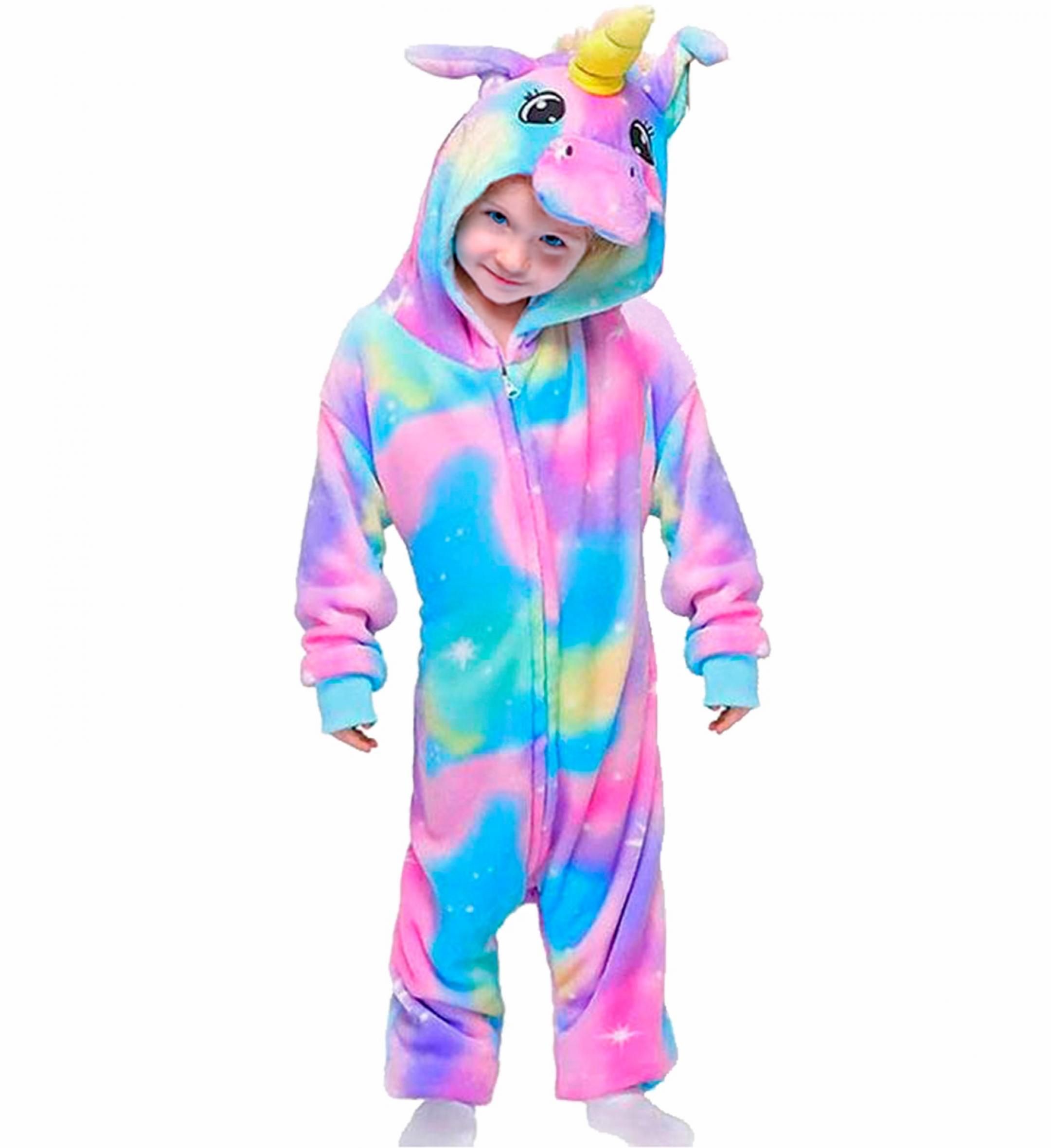 Baby licorne en velours arc en ciel 97cm