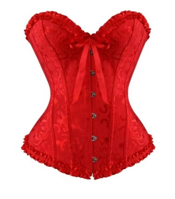 Corset bustier rouge à agrafes et lassets gothique à motifs taille S