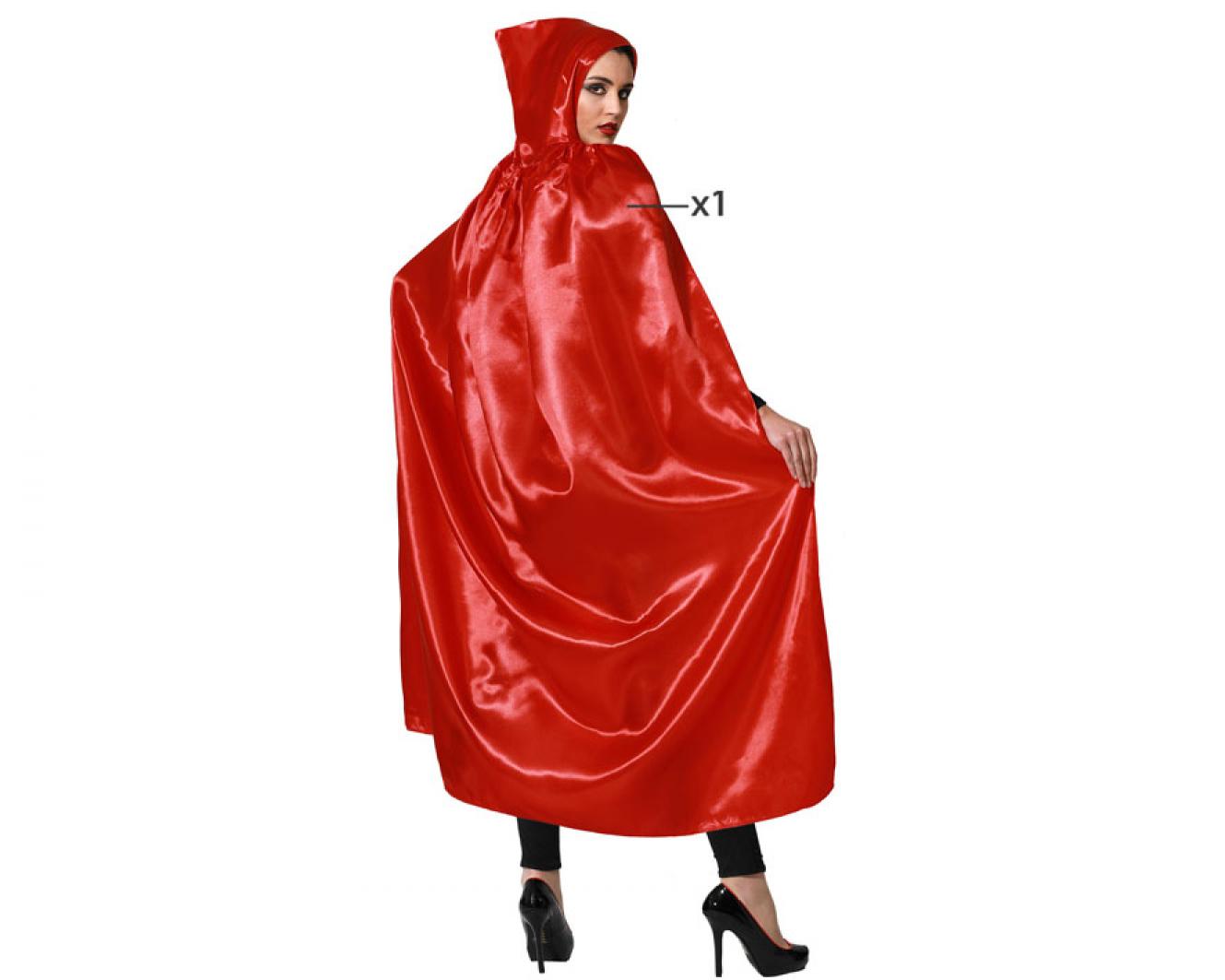 Cape à capuche rouge effet satiné 140cm