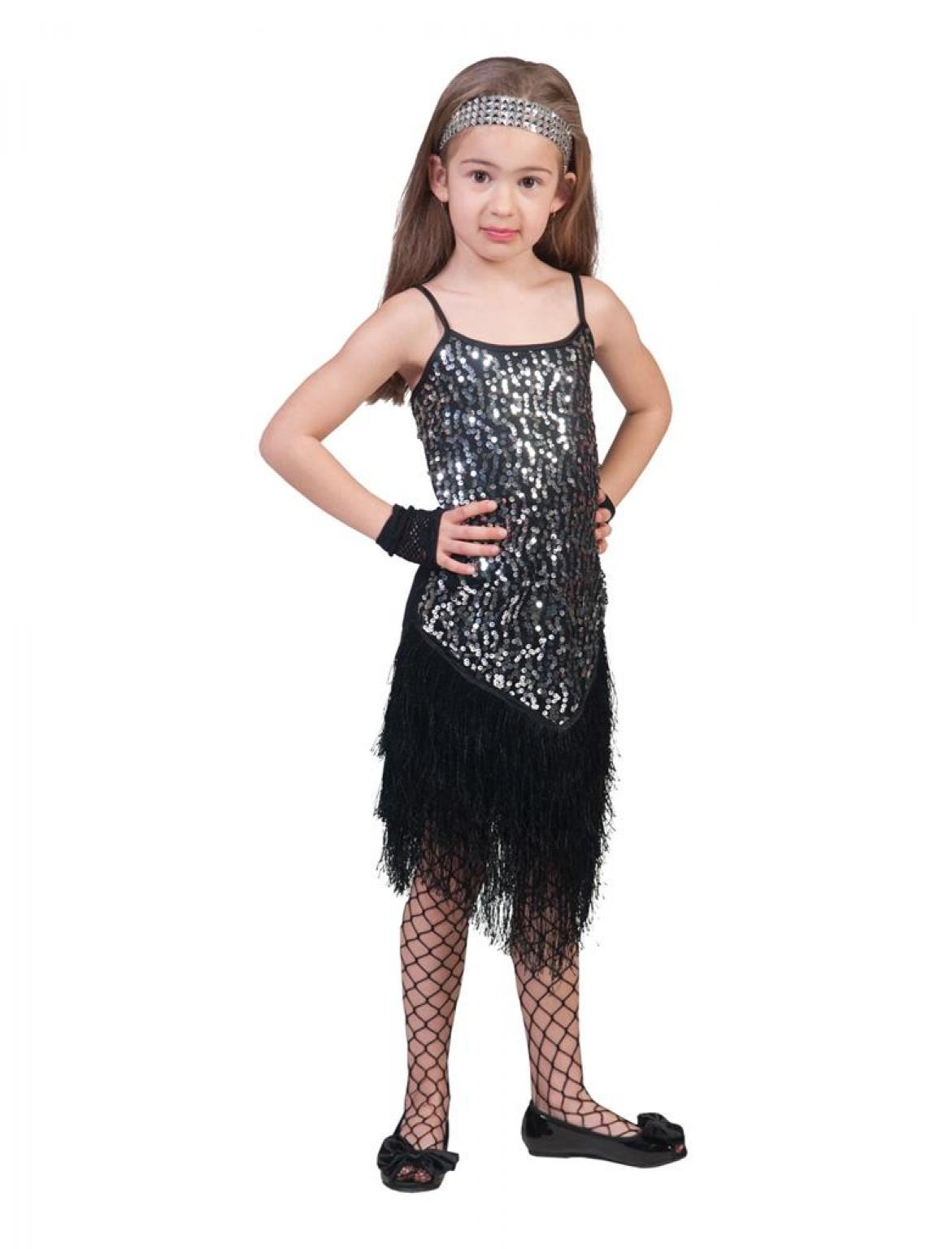 Robe charleston noire sequins argent cousus taille 2/3 ans