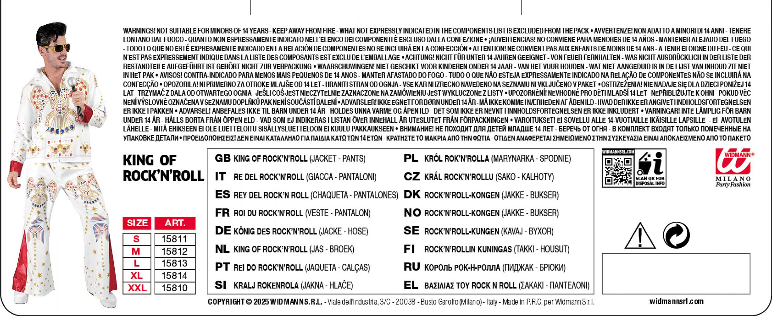 Déguisement Fast Costume Elvis roi du Rock'n Roll réaliste taille XL