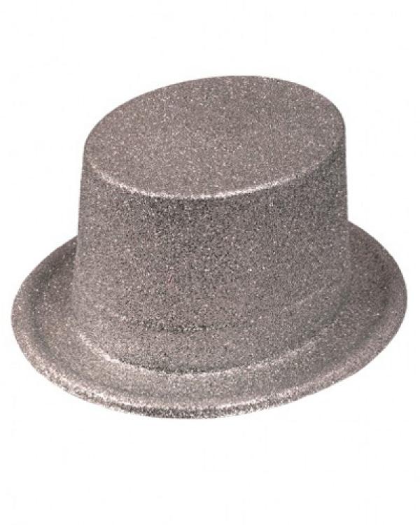 Chapeau haut de forme paillettes argent
