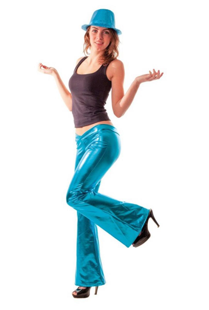 Pantalon disco turquoise satiné taille M/L