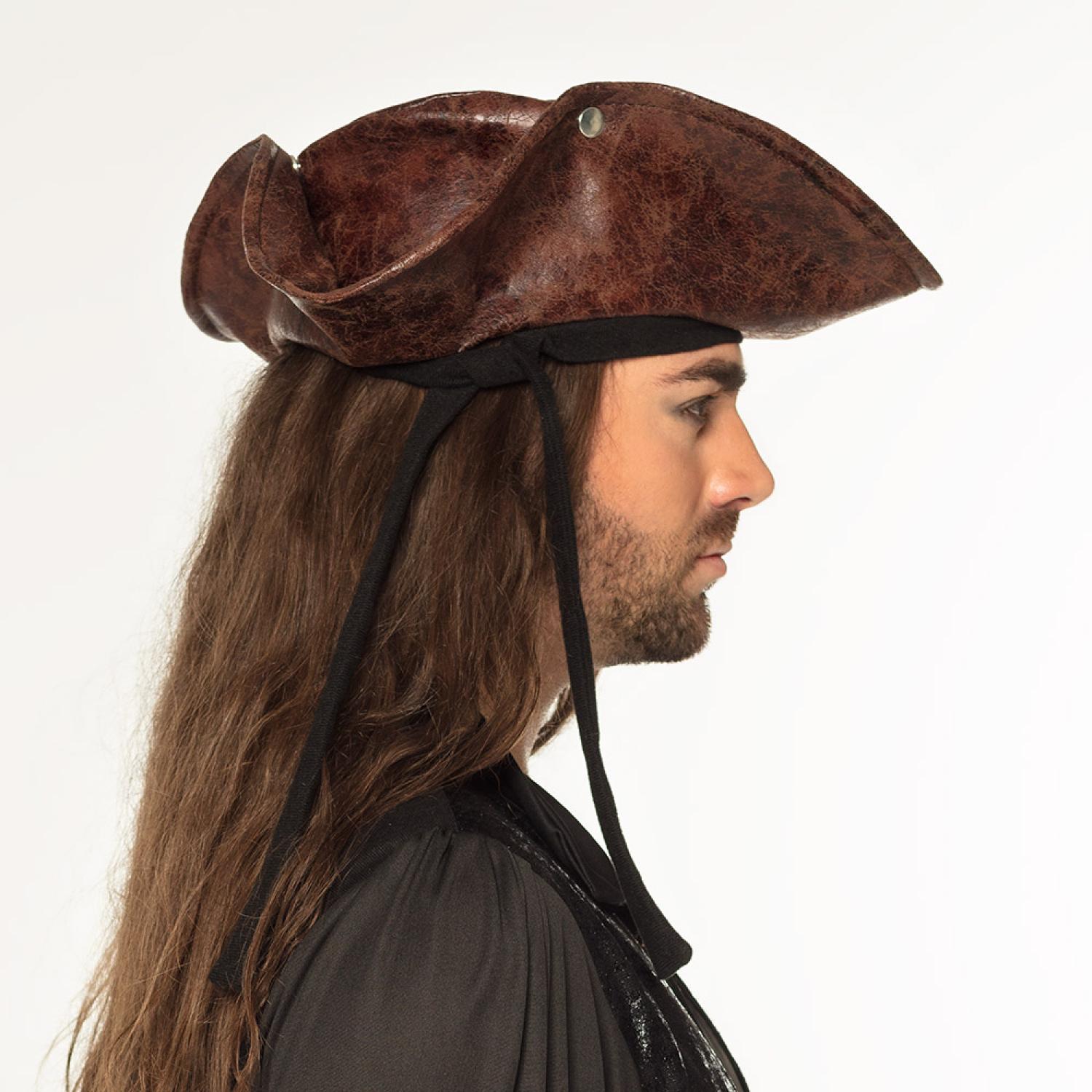 Tricorne pirate imitation cuir marron Neptune