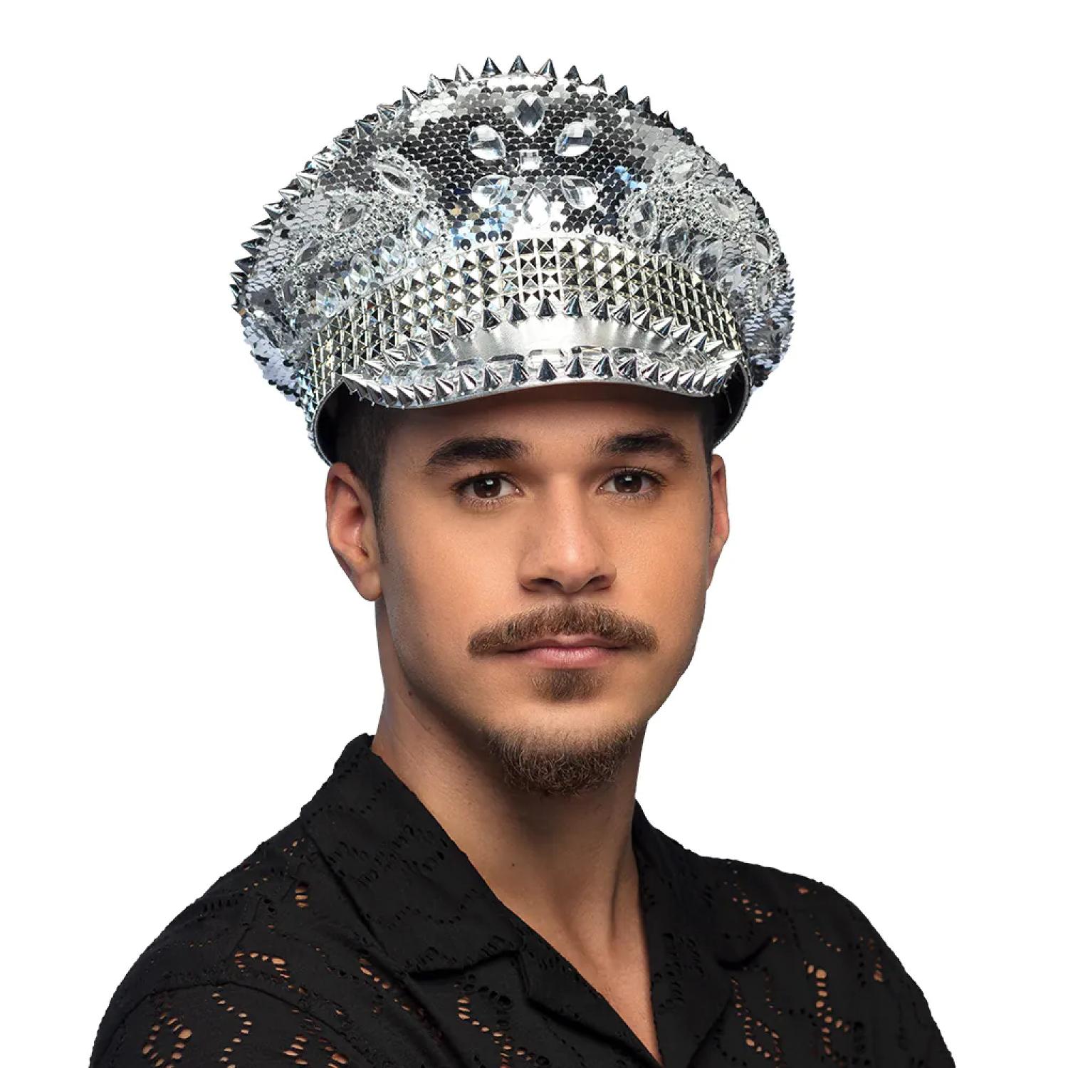 Casquette Glamour sequin et strass argent