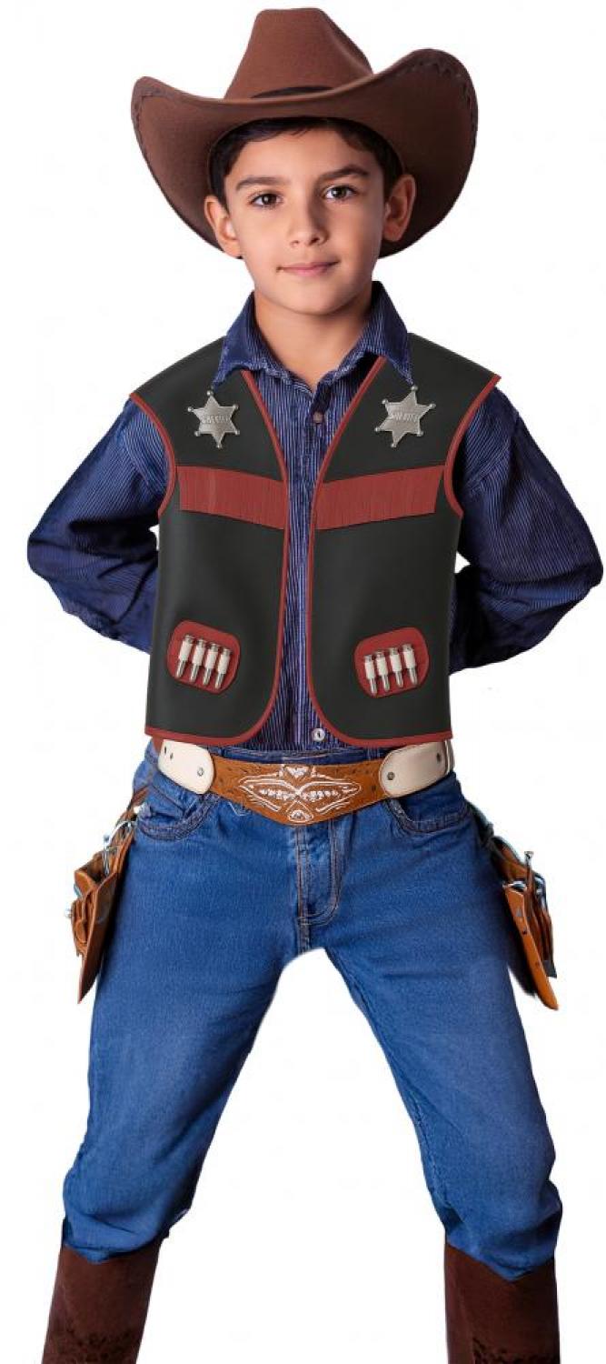 Gilet de cow-boy pour enfant imitation cuir avec cartouchières