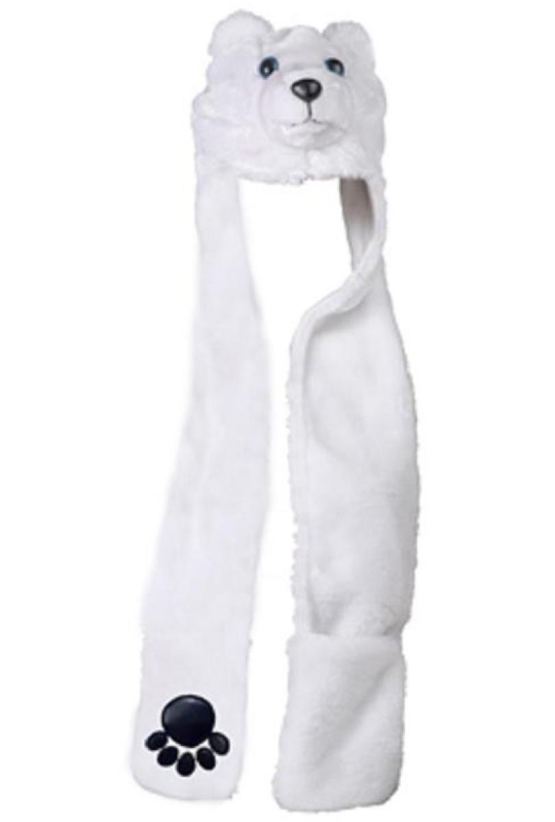 Bonnet tête d'ours, écharpe, moufle