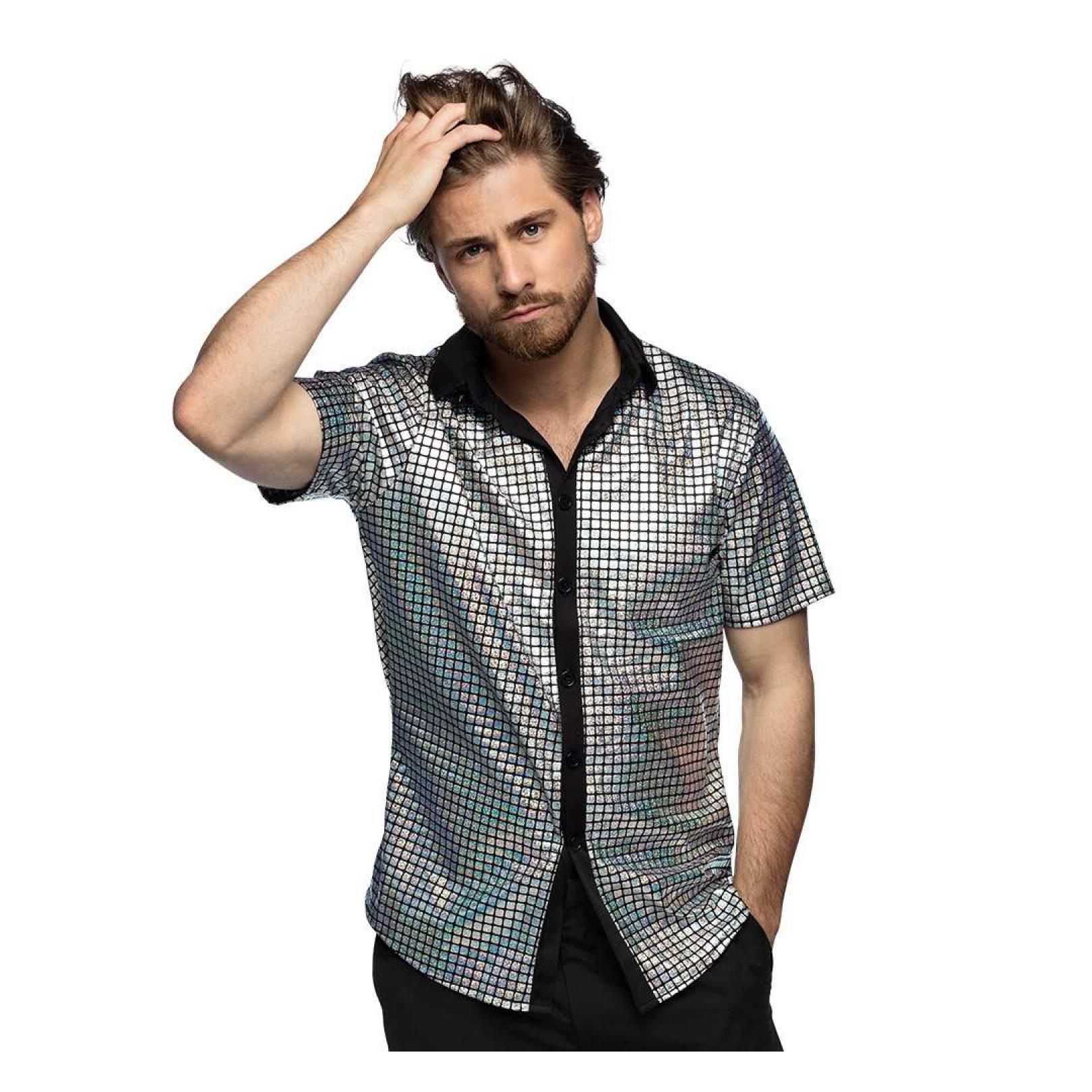 Chemise disco diamant argent taille XL