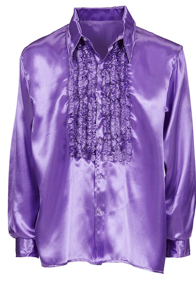 Chemise à jabot satin violet taille L/XL