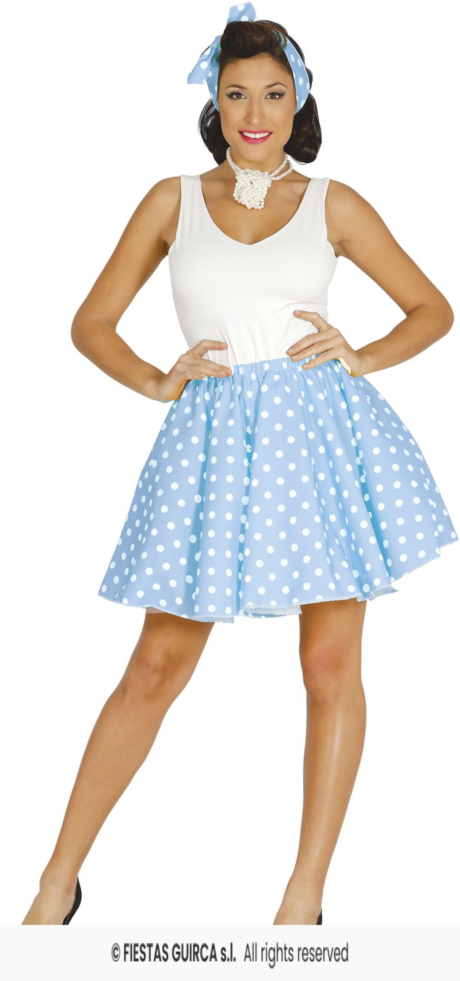 Jupe turquoise à pois blanc années 50 pin up avec jupon