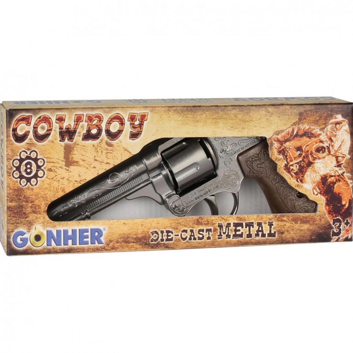 Révolver pistolet cow-boy métal Gonher argent 20cm 8 coups