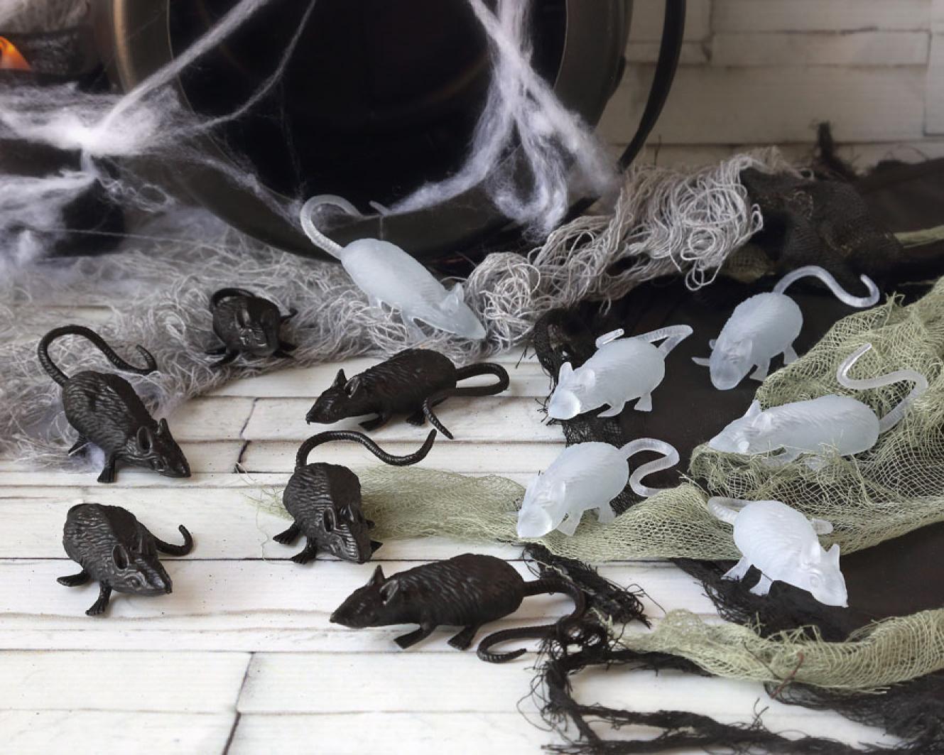 12 souris décoration noir et phosphorescent