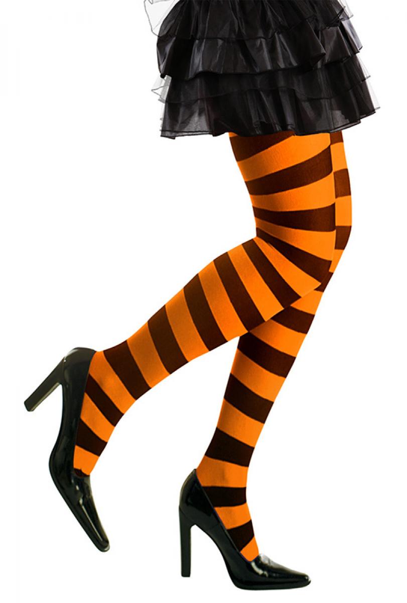 Collants rayés orange/noir