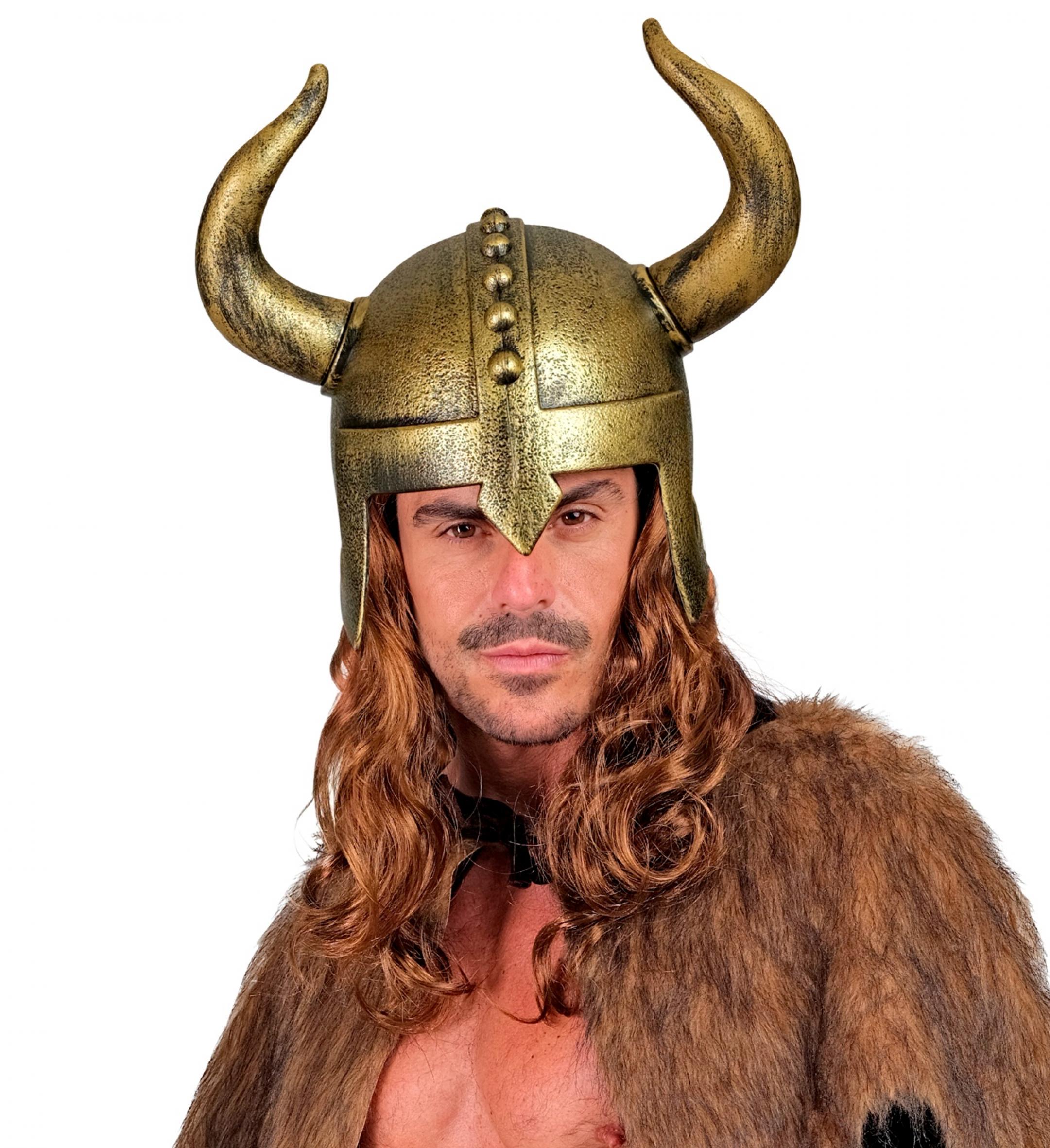 Casque viking à grandes cornes effet bronze vieilli