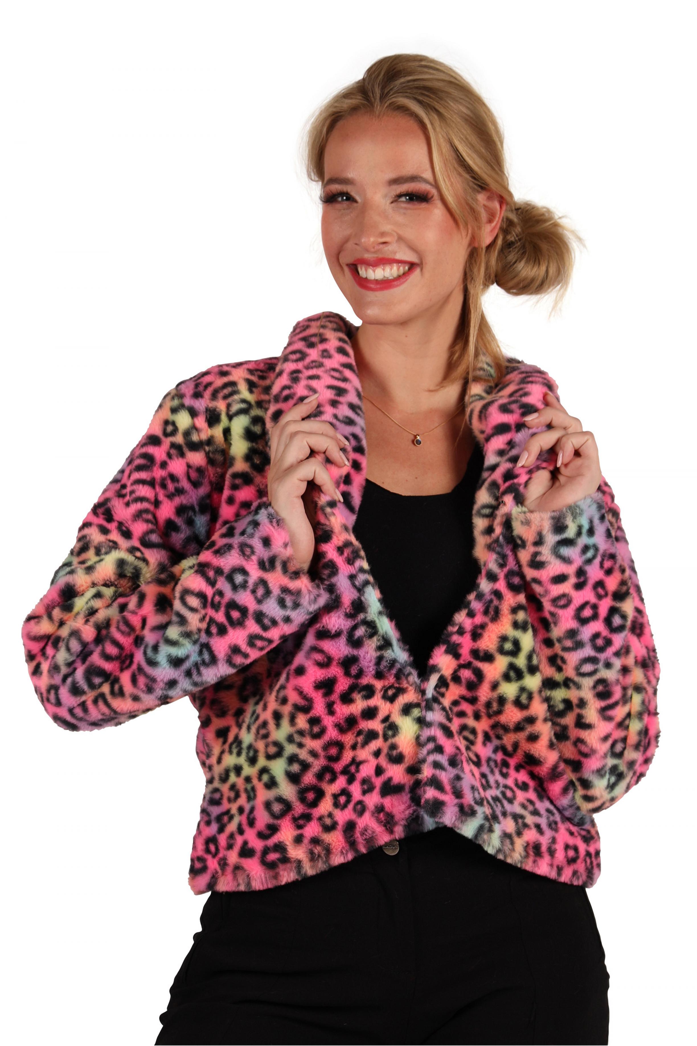 Veste en peluche fausse fourrure léopard multicolore femme taille S