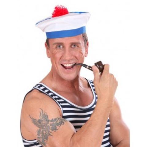 Béret chapeau marin français à pompom rouge