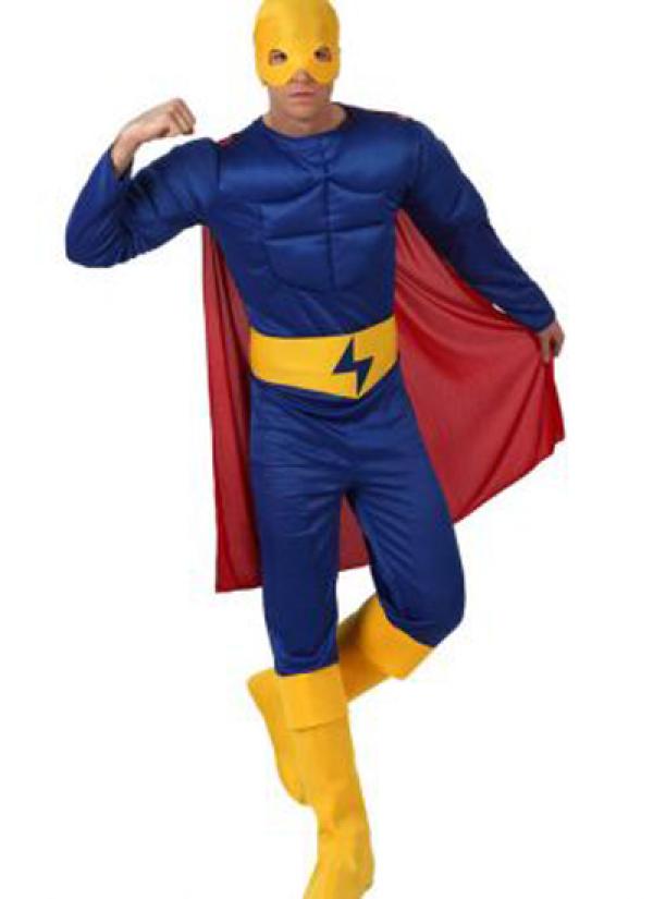 Super héros musclé bleu et jaune taille L/XL