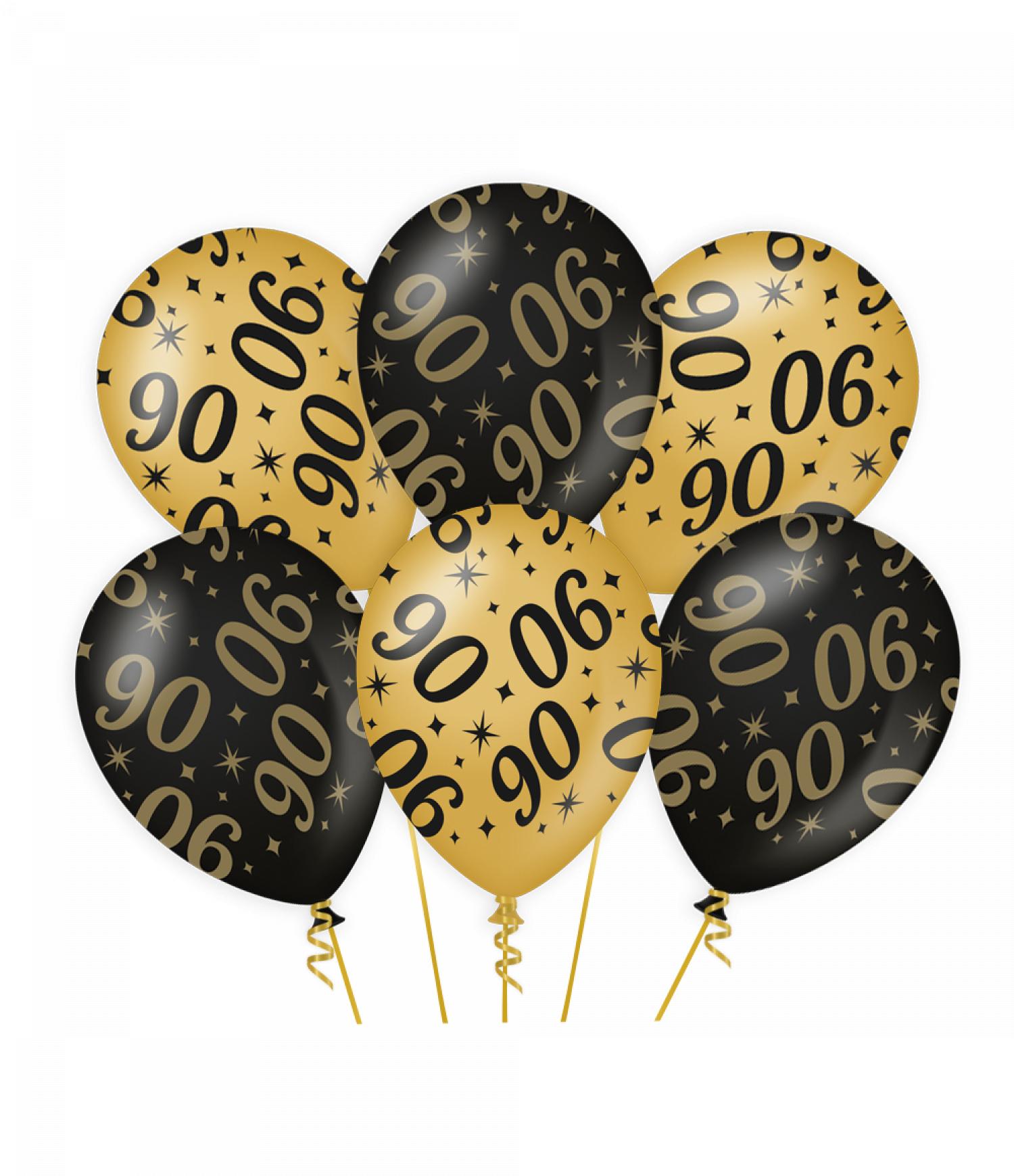 6 ballons anniversaire 90 ans or et noir 30cm
