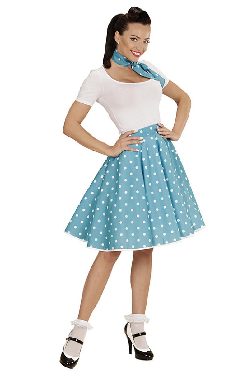 Jupe turquoise a pois blancs années 50
