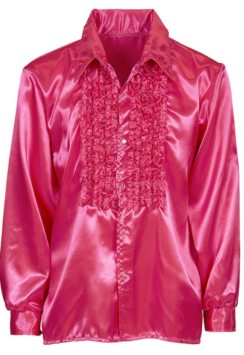 Chemise à jabot satin fuchsia taille L/XL
