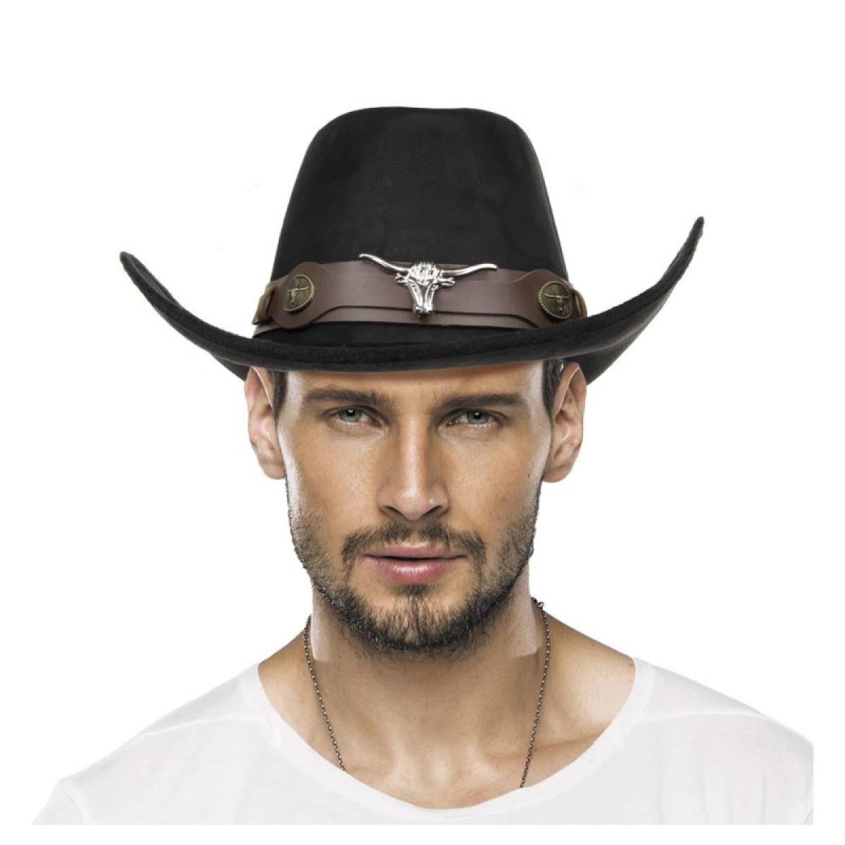 Chapeau de cow-boy noir imitation daim avec bandeau de qualité