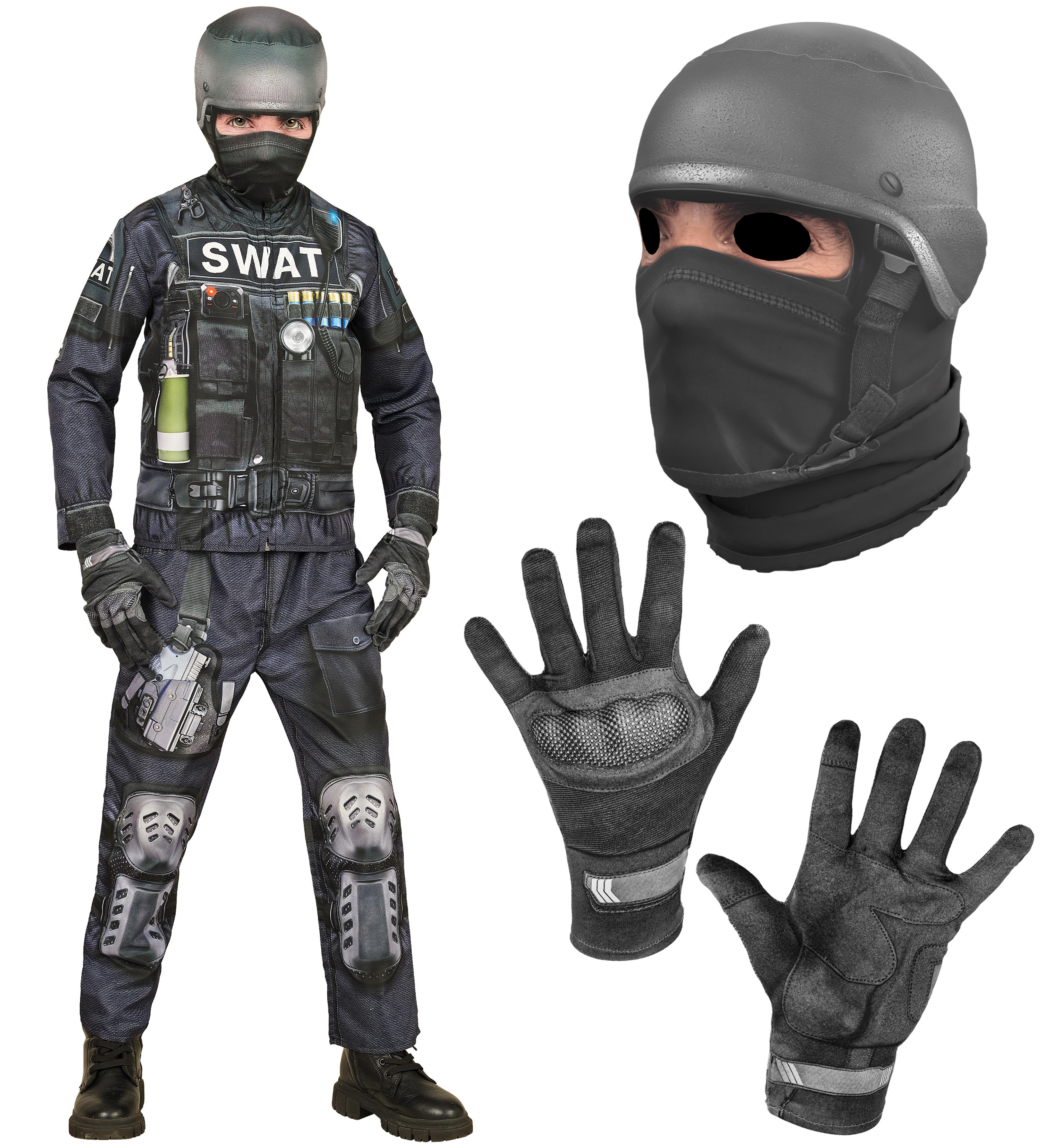 Déguisement effet réaliste policier SWAT imprimé Fast Costume Taille 11/13 ans